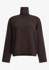 Brunello Cucinelli Monili Embellished Turtleneck Cashmere Sweater In Brown