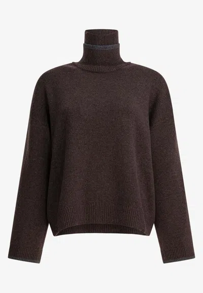 BRUNELLO CUCINELLI MONILI EMBELLISHED TURTLENECK CASHMERE SWEATER