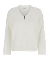 Brunello Cucinelli White Sweater With V Neck And Monile Detail On The Front In Cotton Woman In White