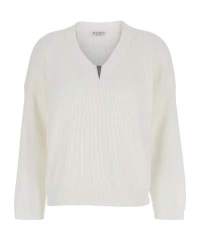 BRUNELLO CUCINELLI BRUNELLO CUCINELLI MONILI-EMBELLISHED V-NECK JUMPER