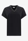 Brunello Cucinelli Monili Embellished V-neck T-shirt In Black