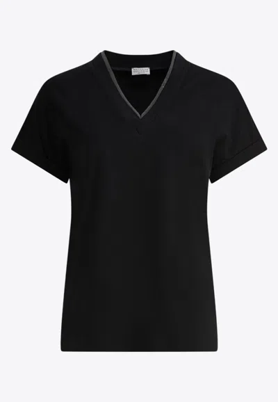 BRUNELLO CUCINELLI MONILI EMBELLISHED V-NECK T-SHIRT