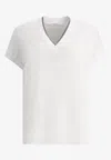 Brunello Cucinelli Monili Embellished V-neck T-shirt In White