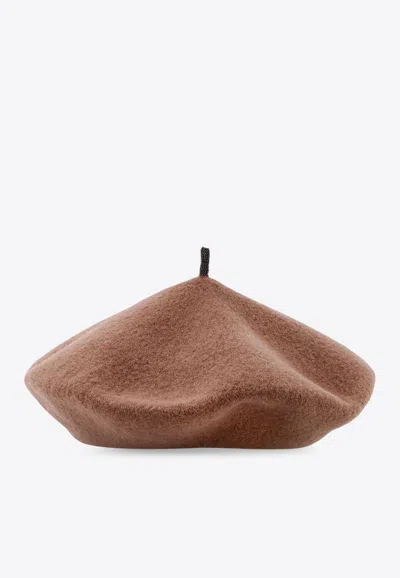 Brunello Cucinelli Monili Embellished Wool Beret In Brown