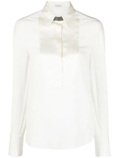 Brunello Cucinelli Monili-embellishment Silk Top In White