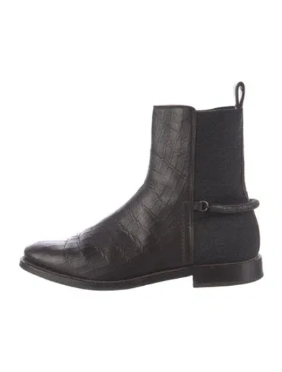 Pre-owned Brunello Cucinelli Monili Embossed Leather Chelsea Boots In Brown