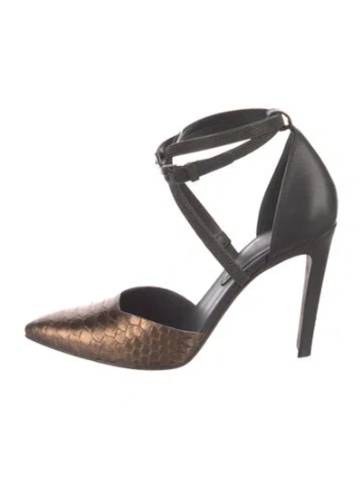 Pre-owned Brunello Cucinelli Monili Embossed Leather D'orsay Pumps