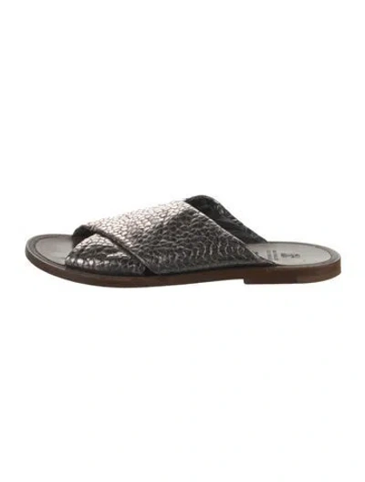 Pre-owned Brunello Cucinelli Monili Embossed Leather Slides