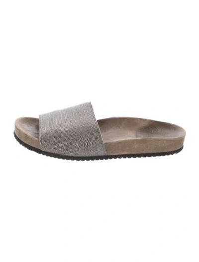 Pre-owned Brunello Cucinelli Monili Glitter Slides In Neutrals