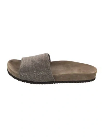 Pre-owned Brunello Cucinelli Monili Glitter Slides In Silver