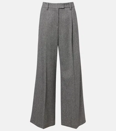 Brunello Cucinelli Monili Herringbone Wool-blend Wide-leg Pants In Gray