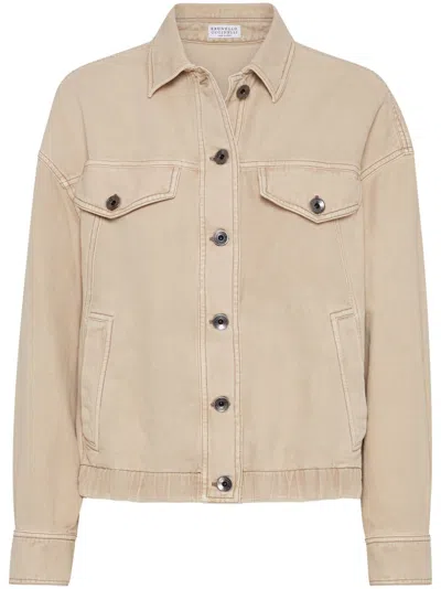 Brunello Cucinelli Collared Neck Jacket Buttoned Cuffs In Beige