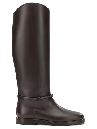 Brunello Cucinelli "monili" Knee High Boots In Brown