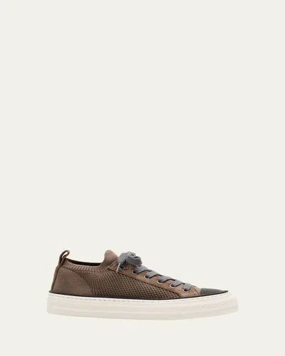 Brunello Cucinelli Monili Knit Low-top Sneakers In Brown