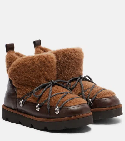 Brunello Cucinelli Bead-embellished Shearling-trimmed Leather Ankle Boots In Brown