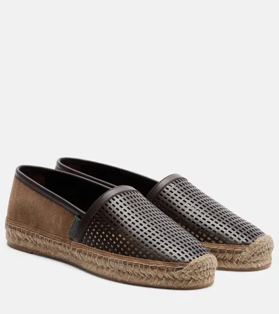 Brunello Cucinelli Bead-embellished Suede And Laser-cut Leather Espadrilles In Multi