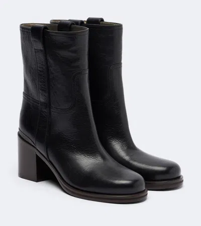 Brunello Cucinelli Monili-chain Leather Ankle Boots In Black
