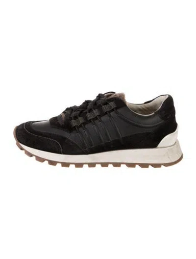 Pre-owned Brunello Cucinelli Monili Leather Athletic Sneakers In Black