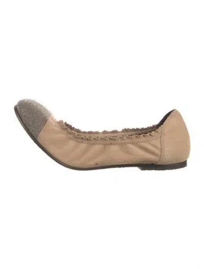 Pre-owned Brunello Cucinelli Monili Leather Ballet Flats In Brown