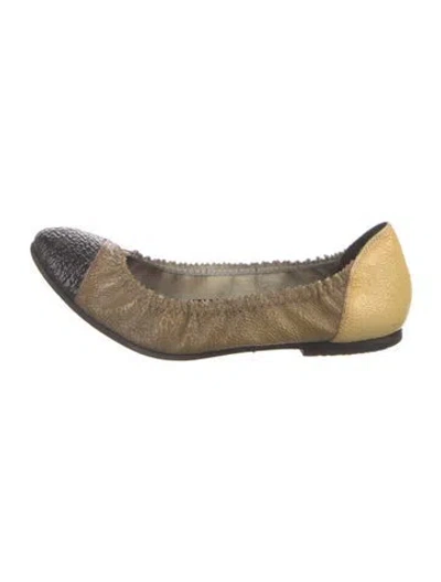 Pre-owned Brunello Cucinelli Monili Leather Ballet Flats In Green