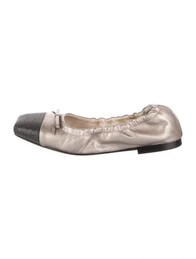 Pre-owned Brunello Cucinelli Monili Leather Ballet Flats In Metallic/neutrals