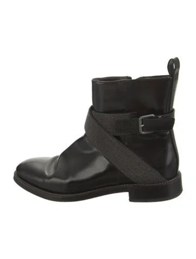 Pre-owned Brunello Cucinelli Monili Leather Boots In Black