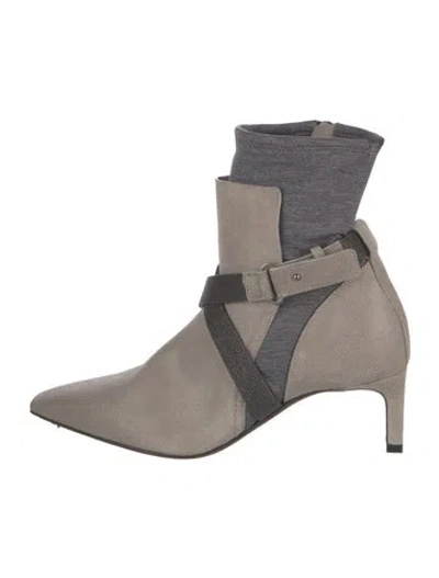 Pre-owned Brunello Cucinelli Monili Leather Boots In Black/grey