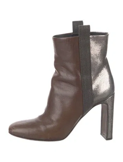 Pre-owned Brunello Cucinelli Monili Leather Boots In Brown