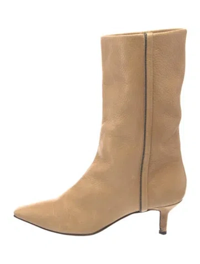Pre-owned Brunello Cucinelli Monili Leather Boots In Neutrals