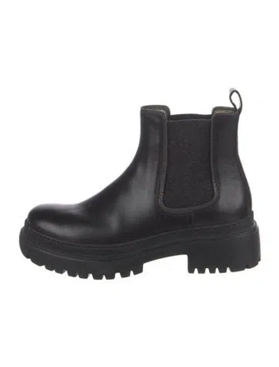 Pre-owned Brunello Cucinelli Monili Leather Chelsea Boots In Black