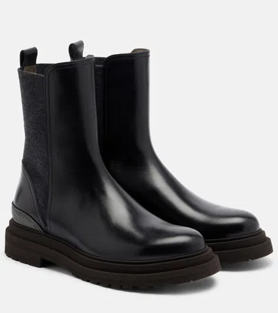 Brunello Cucinelli Monili Leather Chelsea Boots In Black