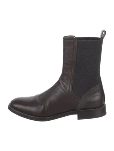 Pre-owned Brunello Cucinelli Monili Leather Chelsea Boots In Brown