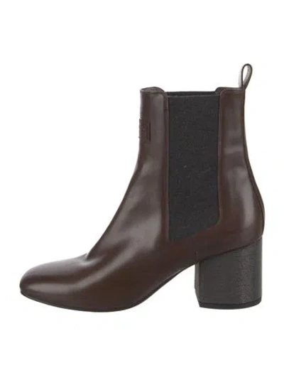 Pre-owned Brunello Cucinelli Monili Leather Chelsea Boots In Brown