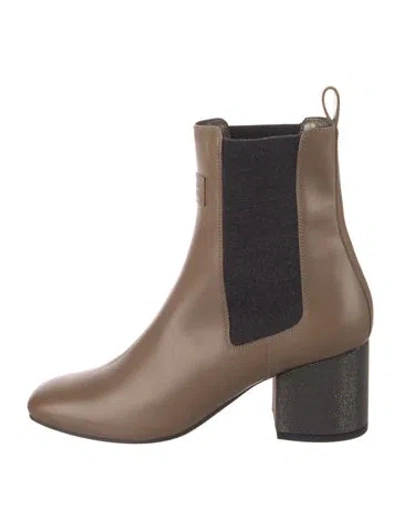 Pre-owned Brunello Cucinelli Monili Leather Chelsea Boots In Brown
