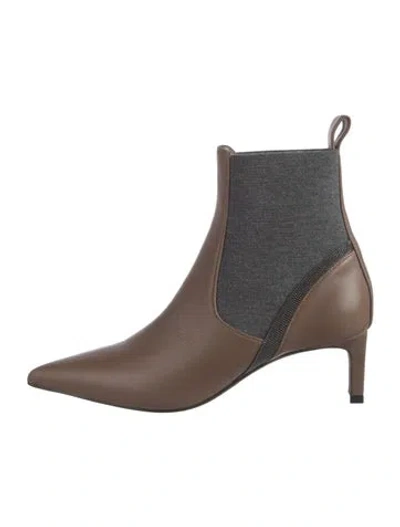 Pre-owned Brunello Cucinelli Monili Leather Chelsea Boots In Brown