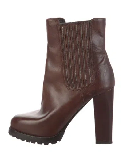 Pre-owned Brunello Cucinelli Monili Leather Chelsea Boots In Brown