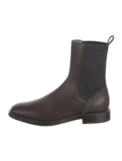 Pre-owned Brunello Cucinelli Monili Leather Chelsea Boots In Brown