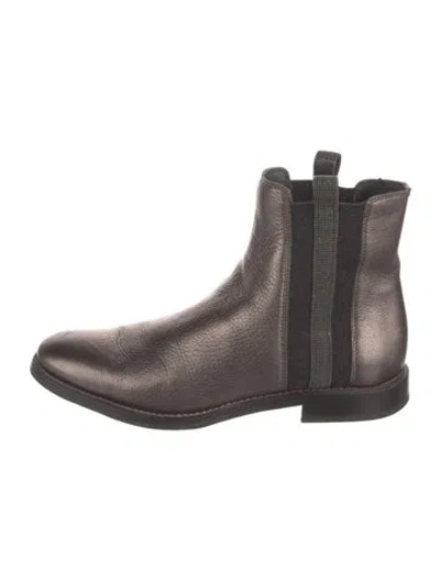 Pre-owned Brunello Cucinelli Monili Leather Chelsea Boots In Gray