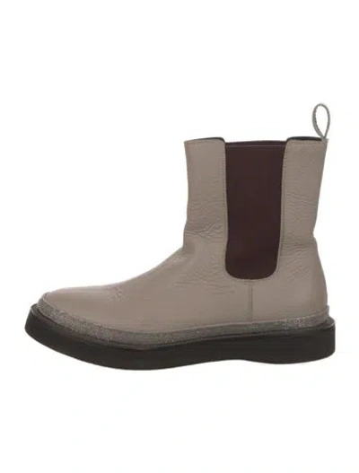 Pre-owned Brunello Cucinelli Monili Leather Chelsea Boots In Neutral