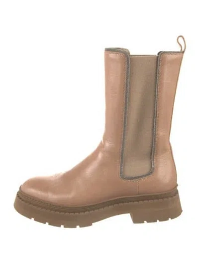 Pre-owned Brunello Cucinelli Monili Leather Chelsea Boots In Neutral