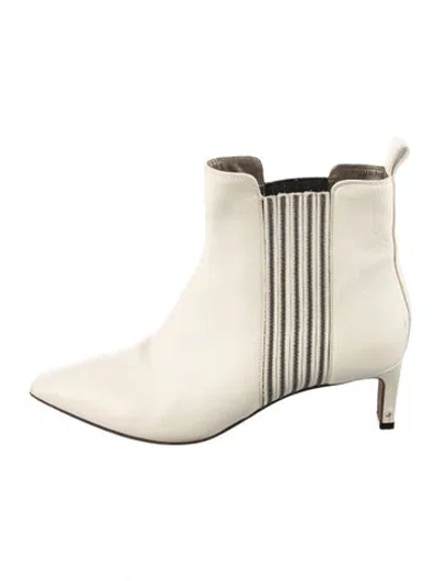 Pre-owned Brunello Cucinelli Monili Leather Chelsea Boots In White