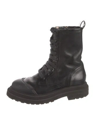 Pre-owned Brunello Cucinelli Monili Leather Combat Boots In Black