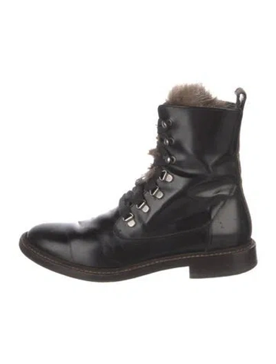 Pre-owned Brunello Cucinelli Monili Leather Combat Boots In Black