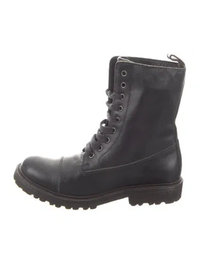 Pre-owned Brunello Cucinelli Monili Leather Combat Boots In Black