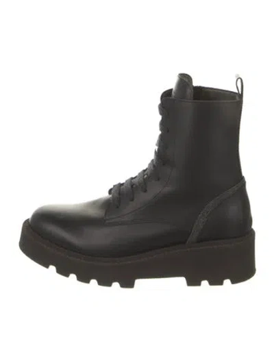 Pre-owned Brunello Cucinelli Monili Leather Combat Boots In Black