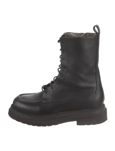 Pre-owned Brunello Cucinelli Monili Leather Combat Boots In Black