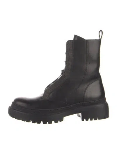 Pre-owned Brunello Cucinelli Monili Leather Combat Boots In Black