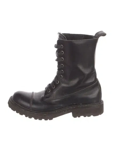 Pre-owned Brunello Cucinelli Monili Leather Combat Boots In Blue
