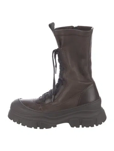 Pre-owned Brunello Cucinelli Monili Leather Combat Boots In Brown