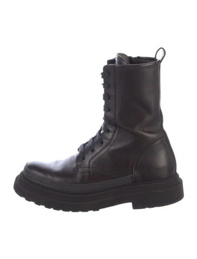 Pre-owned Brunello Cucinelli Monili Leather Combat Boots In Brown